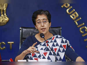 New Delhi: Delhi Minister and AAP leader Atishi addresses a press conference reg...