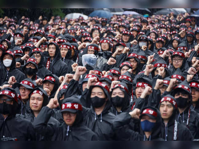 Samsung Electronics Union workers begin a three-day strike, in Hwaseong