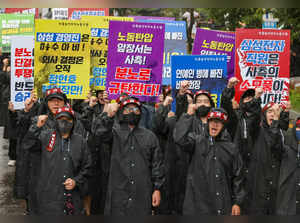 Samsung Electronics Union workers begin a three-day strike, in Hwaseong