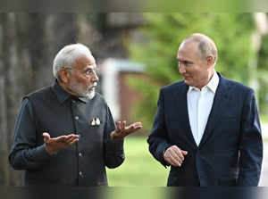 Indian Prime Minister Narendra Modi, left, and Russian President Vladimir Putin ...