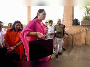 Jaipur: Rajasthan Deputy Chief Minister Diya Kumari arrives to present the state...