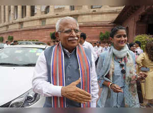 New Delhi: Union Minister Manohar Lal Khattar at the Parliament House complex du...