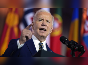 President Joe Biden delivers remarks on the 75th anniversary of NATO (AP)