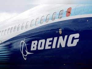 FILE PHOTO: The Boeing logo is seen on the side of a Boeing 737 MAX at the Farnborough International Airshow