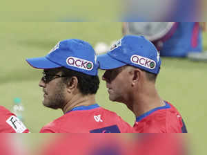 Kolkata: Delhi Capital coach Ricky Ponting and mentor Sourav Ganguly during team...