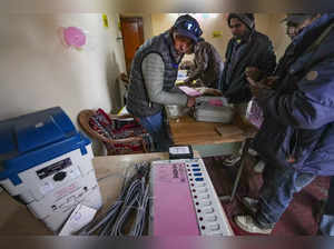 Lahaul and Spiti: Election officials seal an Electronic Voting Machine (EVM) at ...