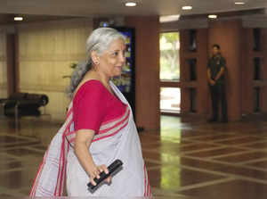 New Delhi: Union Minister Nirmala Sitharaman arrives to attend the NDA Parliamen...