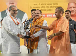 Lucknow: Uttar Pradesh Chief Minister Yogi Adityanath, Union Minister and BJP Na...