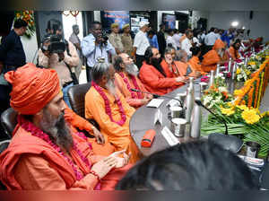 Akhada Sadhus attend the meeting with administrative o...
