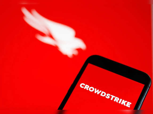 This photograph shows a screen displaying a logo of "CrowdStrike" cybersecurity technology company in Munich on July 19, 2024, amid massive global IT outage.