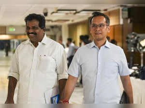 New Delhi: Congress MPs Kodikunnil Suresh and Gaurav Gogoi arrive to attend the ...