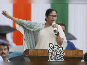 Kolkata: West Bengal Chief Minister Mamata Banerjee addresses during TMC Martyr'...