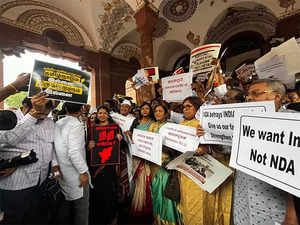 INDIA bloc protests at Parliament over "discriminatory" Union Budget