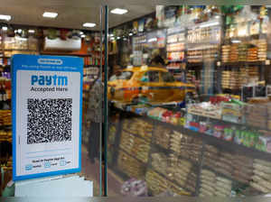 FILE PHOTO: A QR code sticker of the digital payment app Paytm is seen outside a grocery store in Kolkata