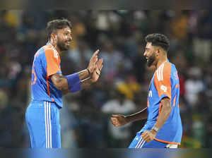 Pallekele: India's Hardik Pandya celebrates the wicket of Sri Lanka's Kusal Pere...