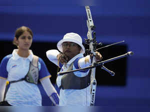 India's Deepika Kumari during the women's team quarterfinals competition betwee...