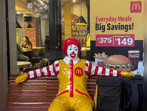 FILE PHOTO: A statue of Ronald McDonald, a mascot of the McDonald's fast-food restaurant chain is seen outside the restaurant in Mumbai