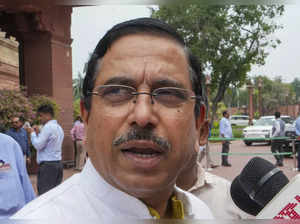 New Delhi: Union Minister Pralhad Joshi speaks to the media during the Monsoon s...