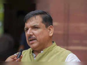 New Delhi: AAP Rajya Sabha MP Sanjay Singh speaks to the media during the Monsoo...