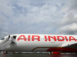 Branding for Air India is seen on Airbus A350-900 at Farnborough International Airshow, in Farnborough