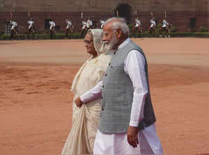 New Delhi: Prime Minister Narendra Modi with his Bangladeshi counterpart Sheikh ...