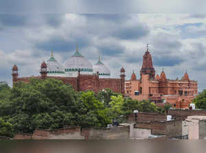 Mathura: A view of Sri Krishna temple and Shahi Idgah mosque, in Mathura. The Al...