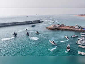 Islamic Revolutionary Guard Corps (IRGC) Navy's speedboats move during an exercise in Abu Musa island