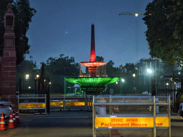 Vijay Chowk fountain in tricolour