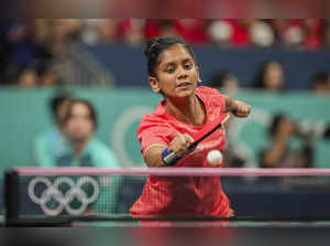 Paris: India's Sreeja Akula plays during the Women's Team Table Tennis Quarterfi...