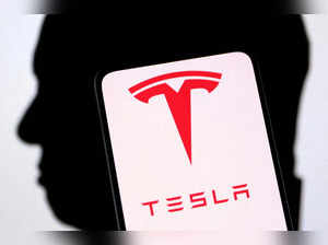 FILE PHOTO: Illustration shows Tesla logo and Elon Musk silhouette