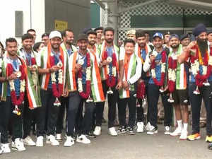 Indian Hockey team arrive at Delhi Airport following Paris Olympics bronze medal