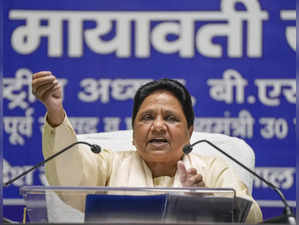 Lucknow: BSP chief Mayawati addresses a press conference at party office, in Luc...