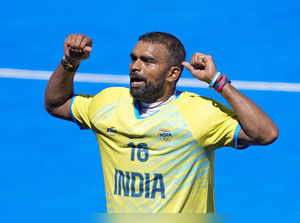 Colombes: India's goalkeeper PR Sreejesh celebrates after India won the men's ho...