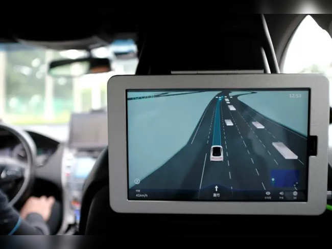 Screen illustrating the route of a WeRide autonomous vehicle is seen in Guangzhou