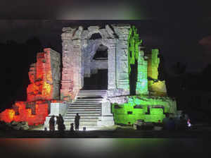 Anantnag: Martand sun temple illuminated with the tricolors of the Indian flag f...