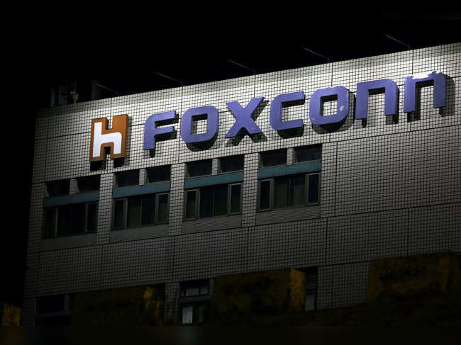 The logo of Foxconn is seen outside a