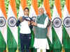 Bhaker explains about pistol, hockey team presents signed stick as PM meets Olympics contingent