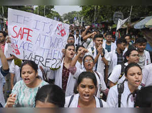 Kolkata: Doctors and students protest against the alleged rape and murder of a t...