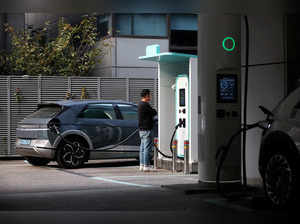 FILE PHOTO: A Hyundai Ioniq 5 electric vehicle is charged at Chaevi Stay Charging Station in Seoul