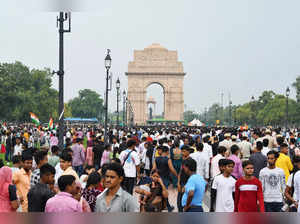 New Delhi, Aug 15 (ANI): People throng India Gate on the occasion of 78th Indepe...