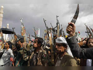 Houthi supporters attend an anti-Israel and anti-American rally in Sanaa, Yemen....