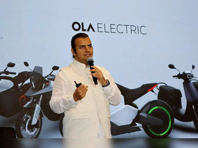 Bhavish Aggarwal, CEO of Ola Cabs, and founder of Ola Electric, speaks during a press conference ahead of the company's IPO launch in Mumbai