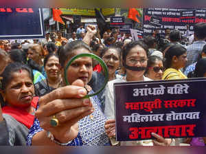 Mumbai: Shivsena (UBT) activists protest against the alleged sexual assault of t...