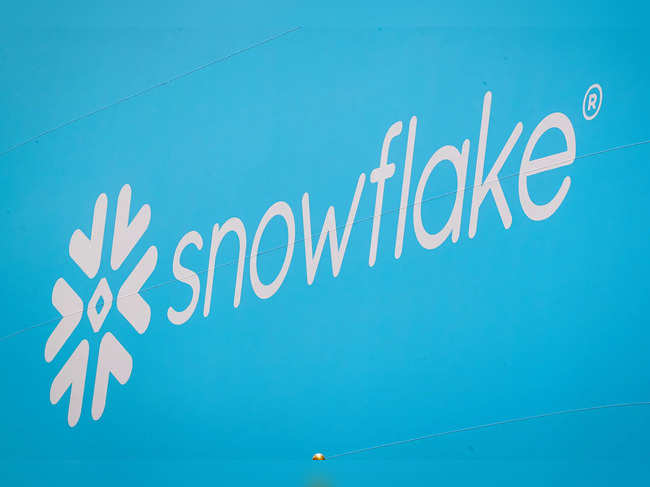 The company logo for Snowflake Inc. is displayed on a banner to celebrate the company's IPO at the NYSE in New York