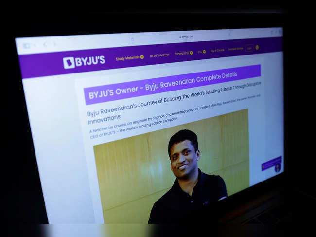 Illustration shows BYJU'S Owner Byju Raveendran photo on his company web page