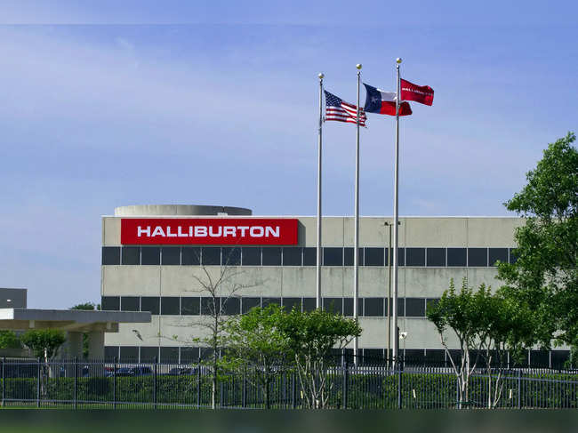 FILE PHOTO: The company logo of Halliburton oilfield services corporate offices is seen in Houston