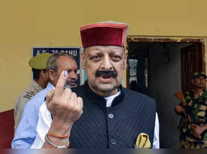 Jammu, Apr 26 (ANI): BJP leader Devender Singh Rana shows his ink-marked finger ...