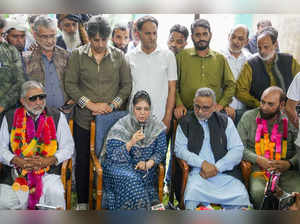 Srinagar: Peoples Democratic Party (PDP) President Mehbooba Mufti welcomes Gujja...