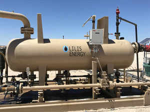 FILE PHOTO: An piece of oilfield equipment used to separate oil from water and natural gas is seen at a oil well near Jal