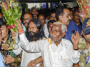 Former Jharkhand chief minister Champai Soren and his son Babulal Soren